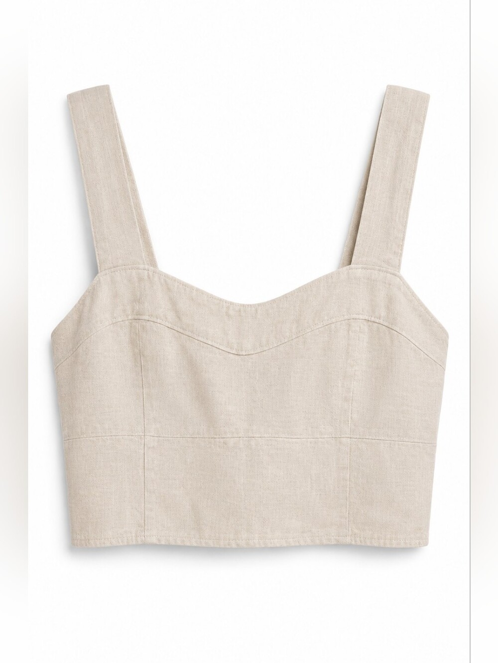 Abercrombie & Fitch Oatmeal Linen Blend Crop Top, Smocked, L, Coastal, Euro